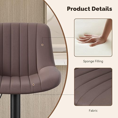 Miniatura 6 de Nalupatio Juego de 2 taburetes de bar giratorios de altura ajustable Morden con respaldo, sillas de isla de cuero para el hogar, cocina, color negro