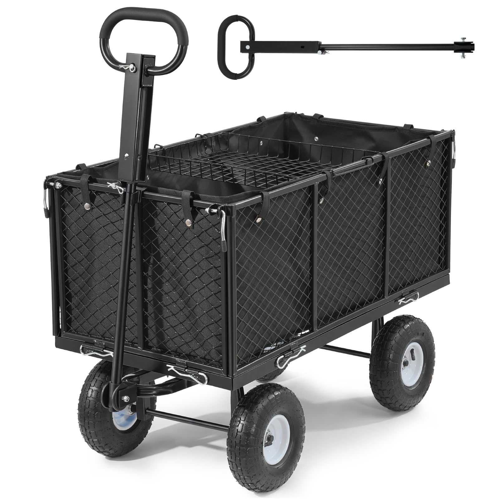 VEVOR Wózek ogrodowy Stalowy wózek ogrodniczy maks. obciążenie 544 kg wózek transportowy drewno ziemia gruz z wyjmowanymi bokami, kompatybilny z traktorem ogrodowym, czarny