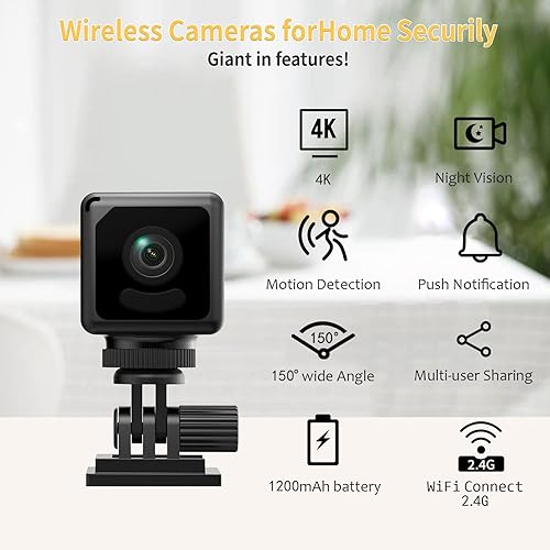 Miniatura 2 de Mini cámara, 4K WiFi micro cámaras inalámbricas, cámara portátil para niñera con almacenamiento en la nube y SD, detección de movimiento, visión