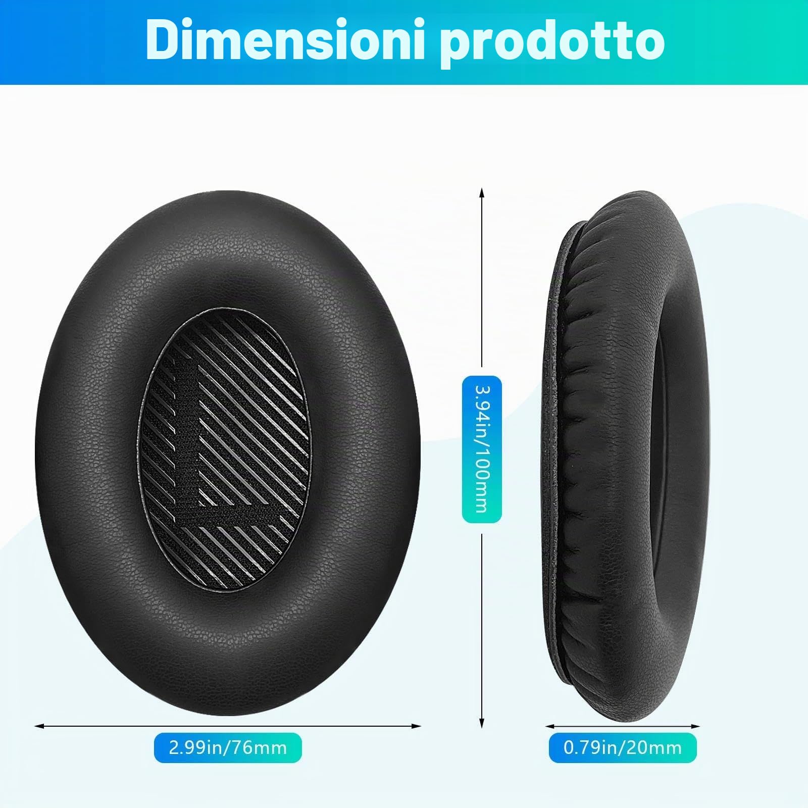 Cuscinetti Auricolari Di Ricambio Per Bose QC35 | Pelle Proteica Morbida, Compatibili Con QC25, QC15, QC2, SoundTrue - 2