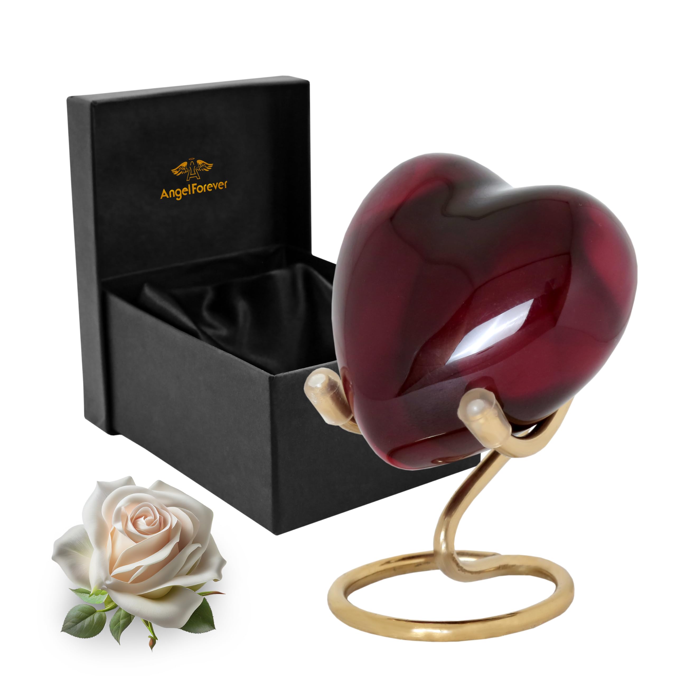 ANGELFOREVER Heart Urn with Stand & Box Keepsake Urn for Human Ashes Mini Cremation Urn for Men & Women (Burgundy)