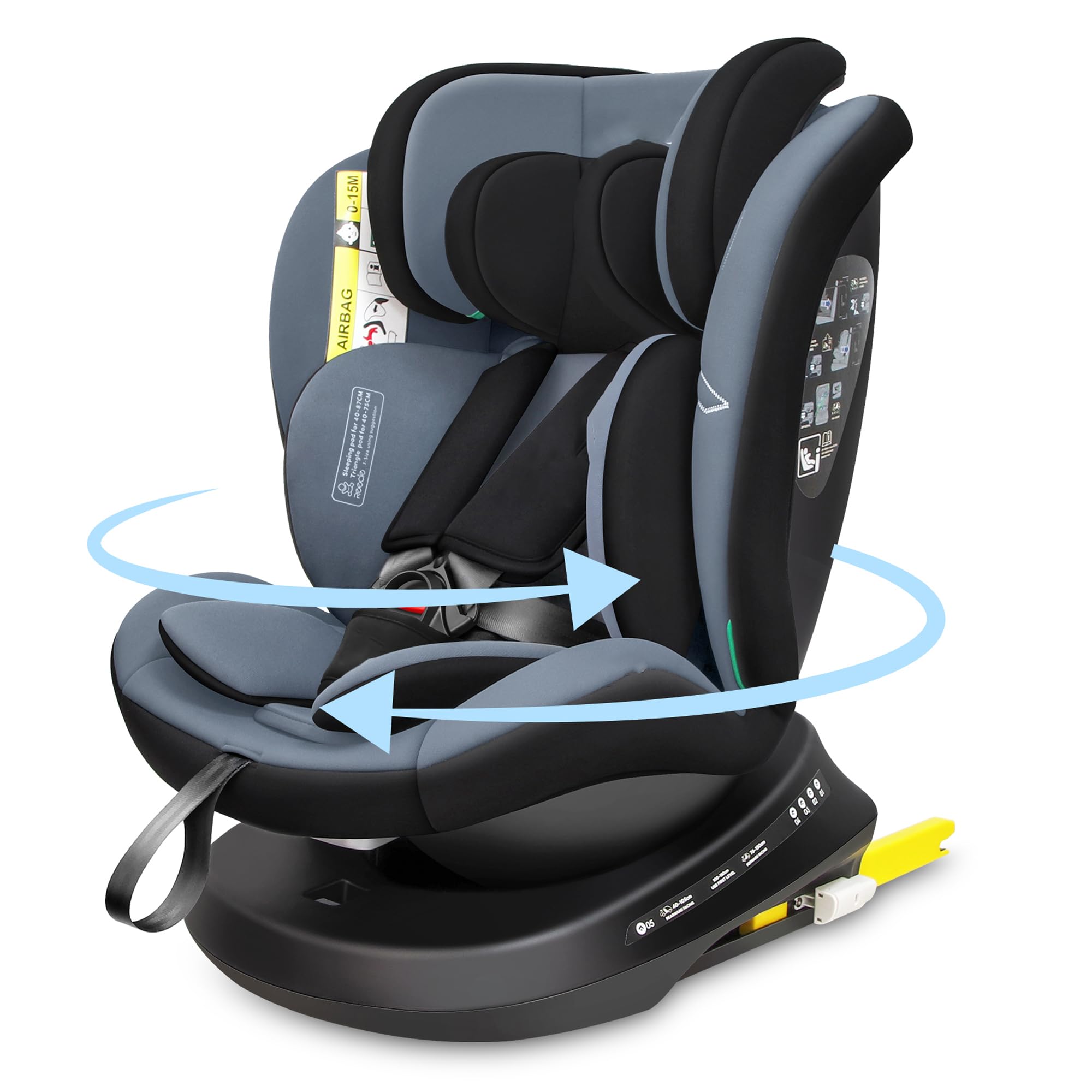 Reecle I-Size Silla de Coche Giratoria 360 con ISOFIX, 40-150cm (0~36kg), Aprox. 0-12 años (Negro(ISOFIX))