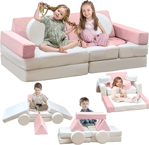 Miniatura 9 de Sofá modular de juego para niños, 13 piezas, con funda de terciopelo lavable, expansión instantánea de 5 segundos, espuma convertible y cojín de