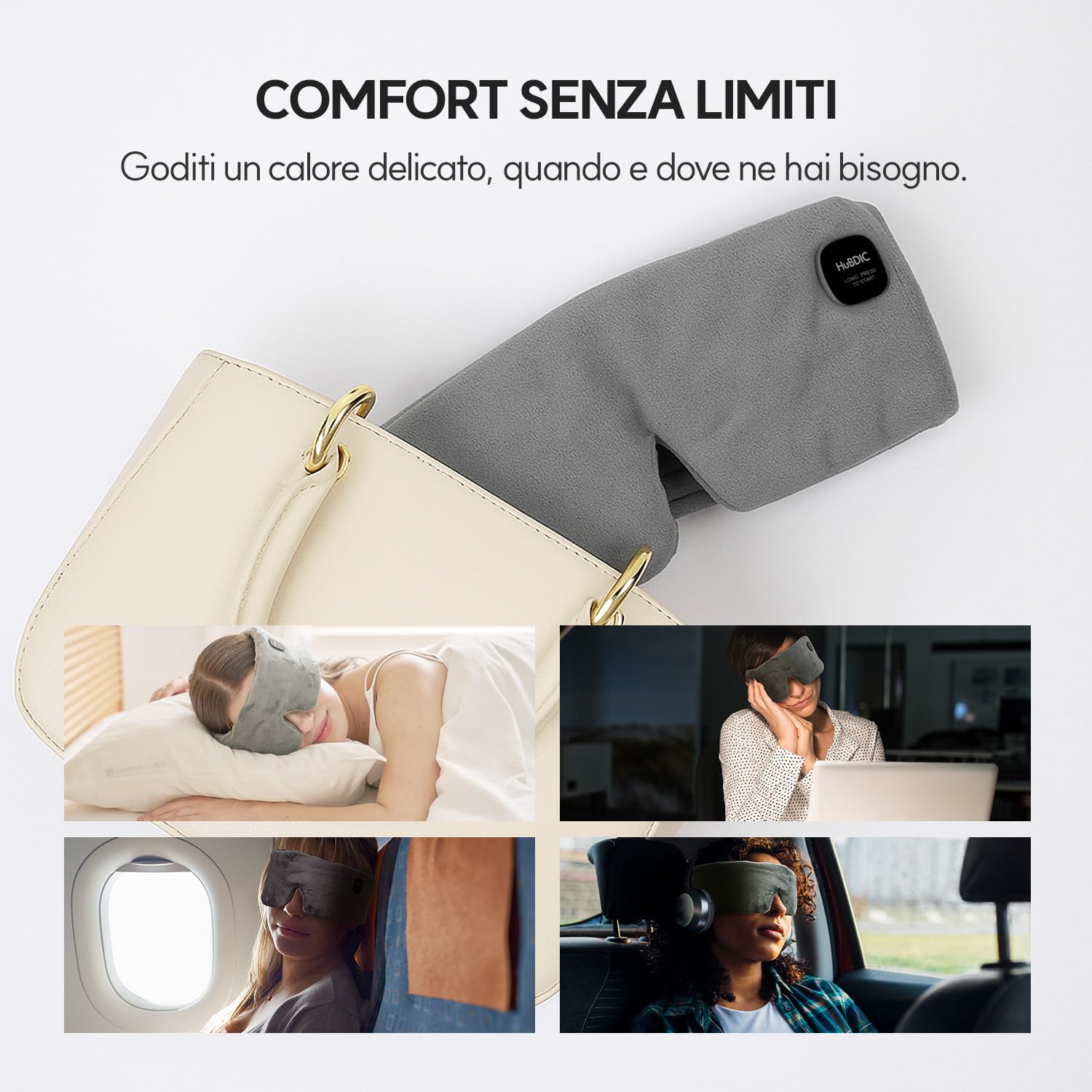 HubiCare - Mascherina per occhi riscaldata per occhi asciutti e relax, 3 livelli di calore con timer di spegnimento automatico, confortevole tessuto felpato, portatile e regolabile per casa, viaggi