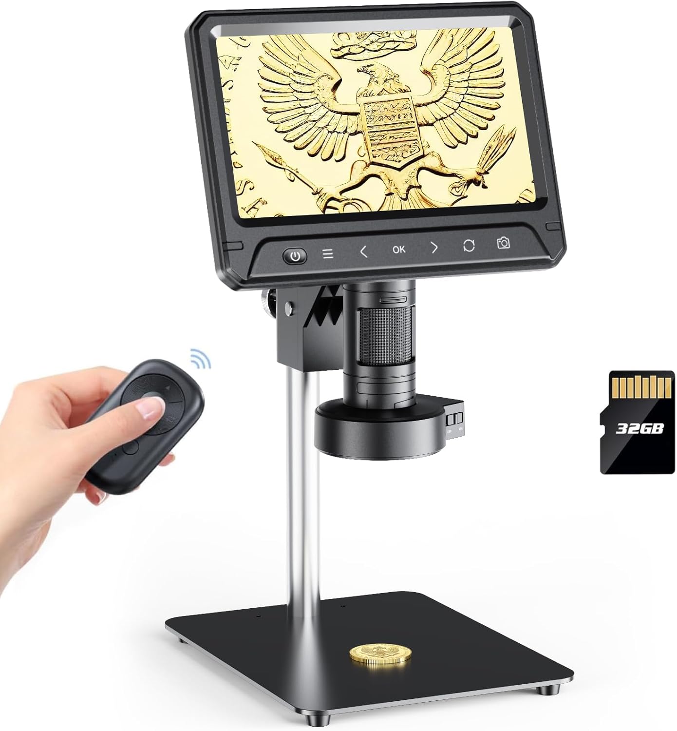 AOPICK 7 inch LCD Digital Microscope with remote control and 32GB SD card