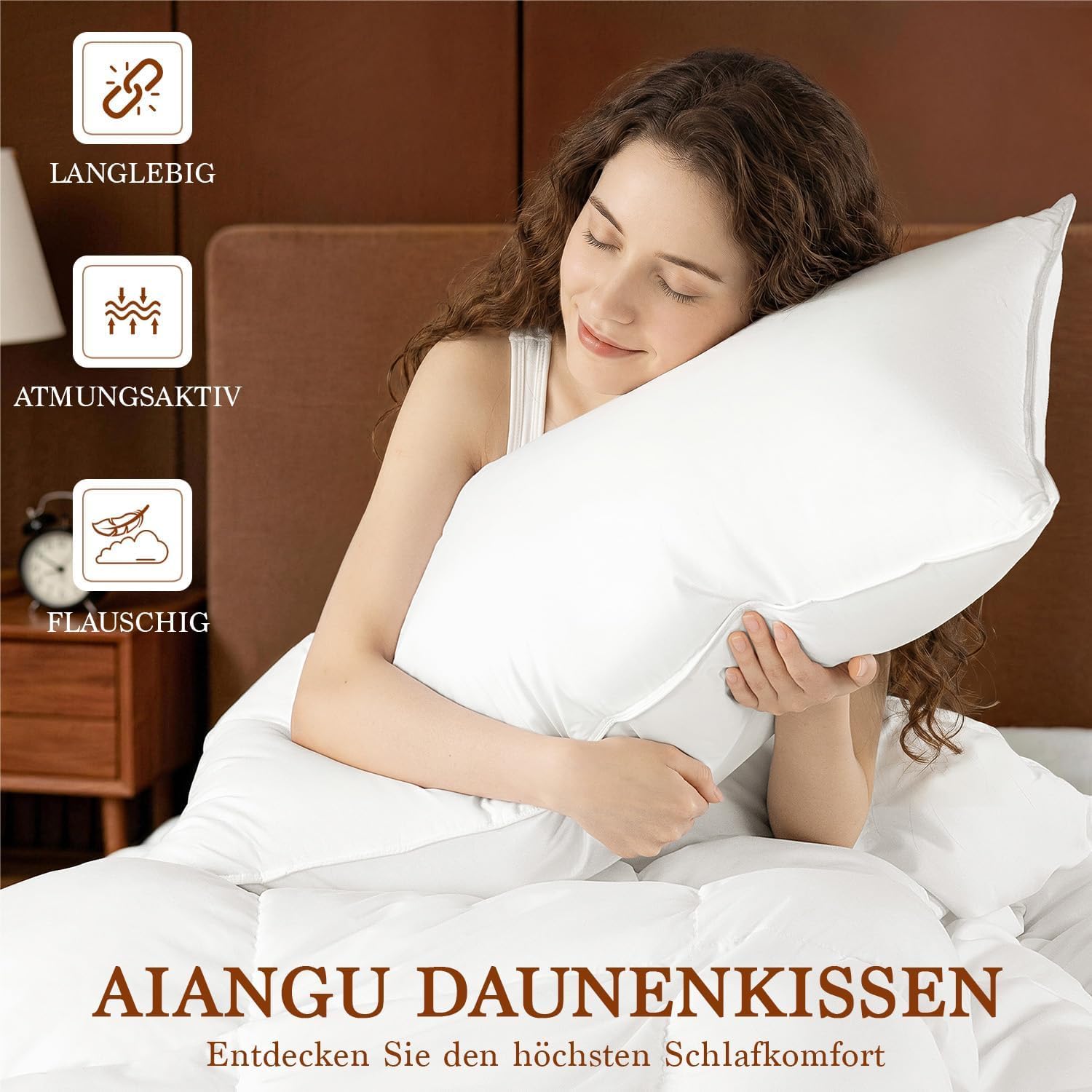 DEITAS Daunenkissen für Optimalen Nackenstütz, Luxus Federkissen mit 3 Kammer Füllung zum Schlafen, Weiche & Atmungsaktive 100% Baumwollbezug(750 g)(Weiß,40x80 cm (2 Stück))