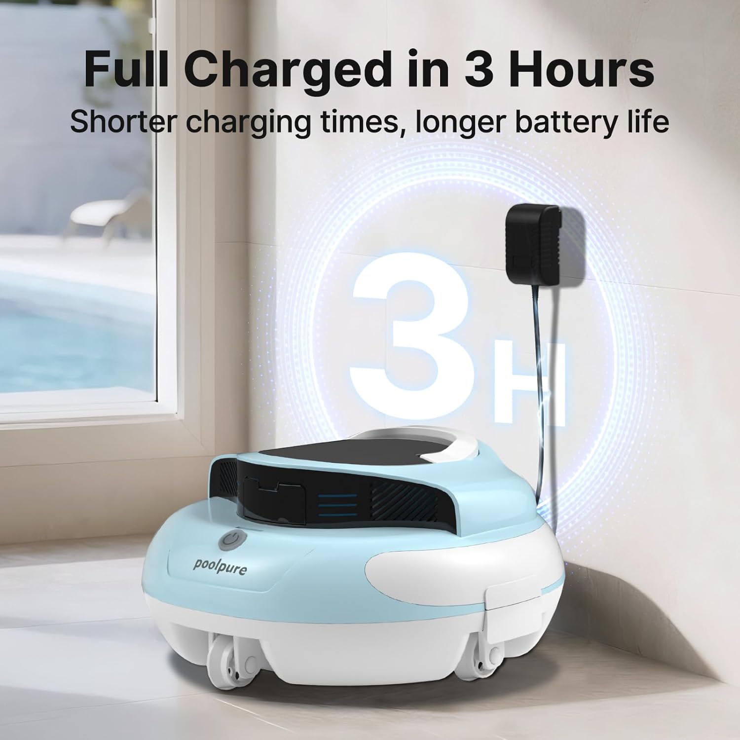 Cordless Powerful Pool Vacuum (Dual Motors) 5000mAh Battery, 120 Minutes Runtime for Flat Pools Up to 1000 Sq.Ft (Blue)