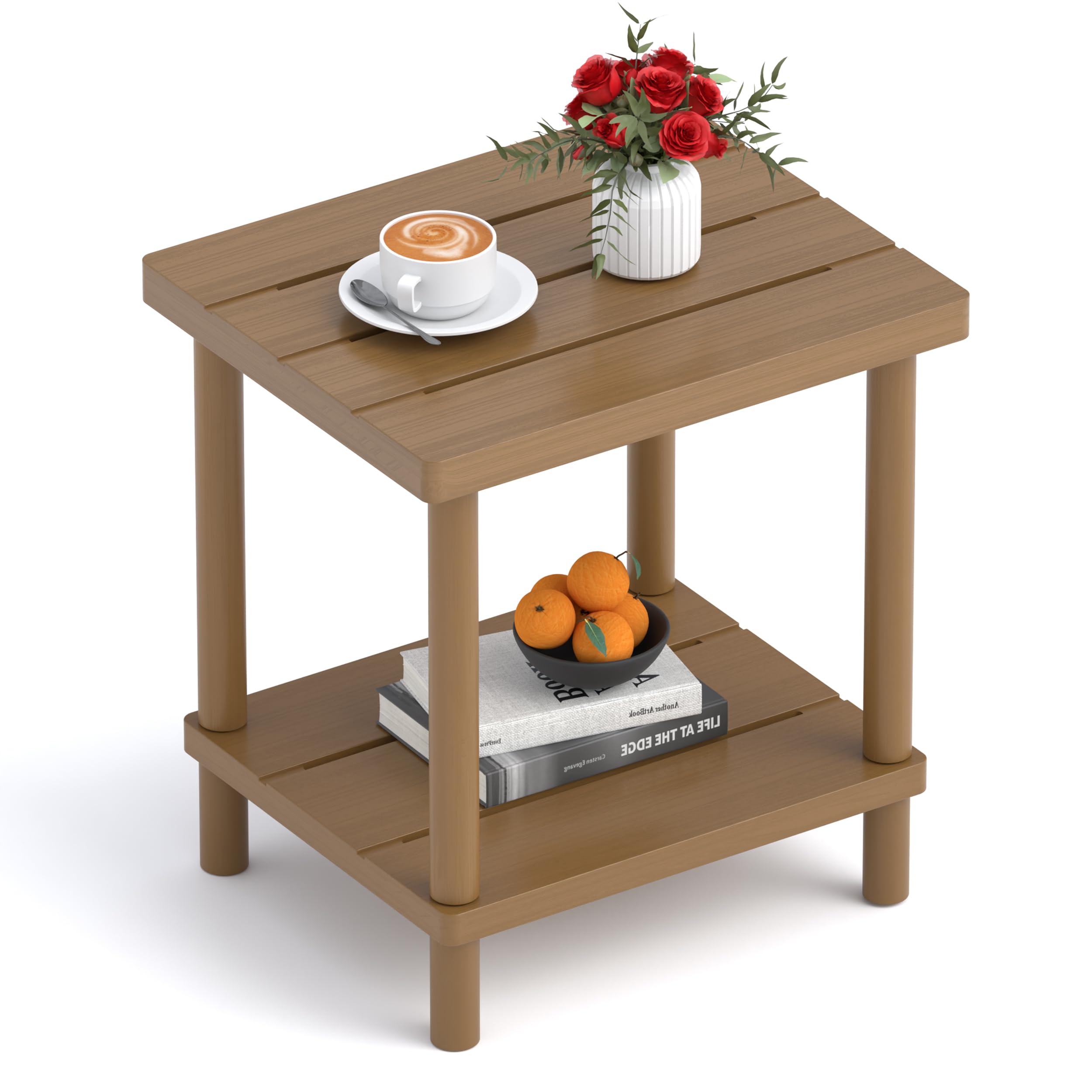 LEJANEOYE Outdoor Side Table, 2-Tier Small Outdoor Table for Patio, Adirondack Side Tables for Outside or Indoor, Bamboo End Table for Pool, Porch,
