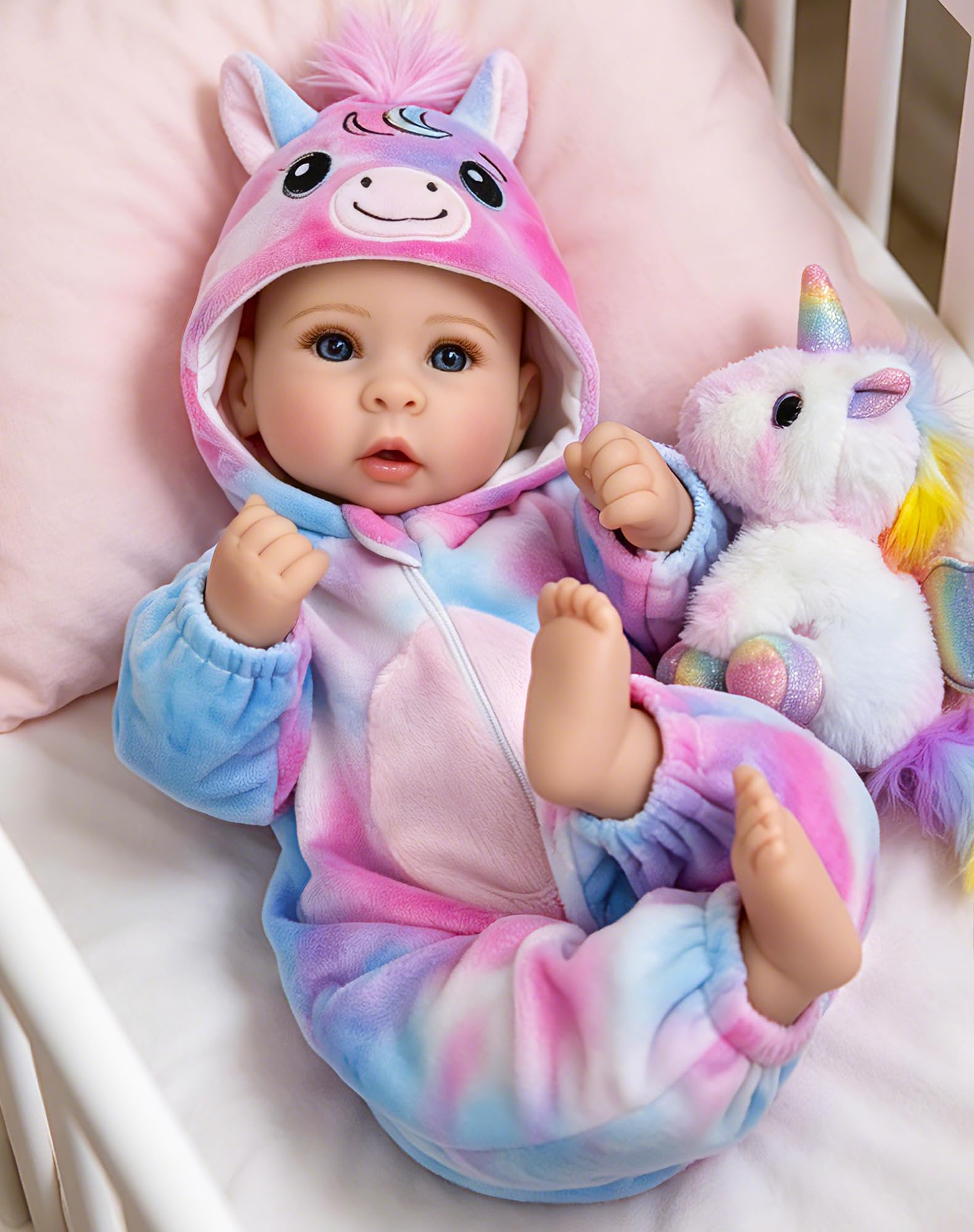 Lifelike Baby Dolls 17 Inch Real Baby Girl in Colorful Pony Outfit