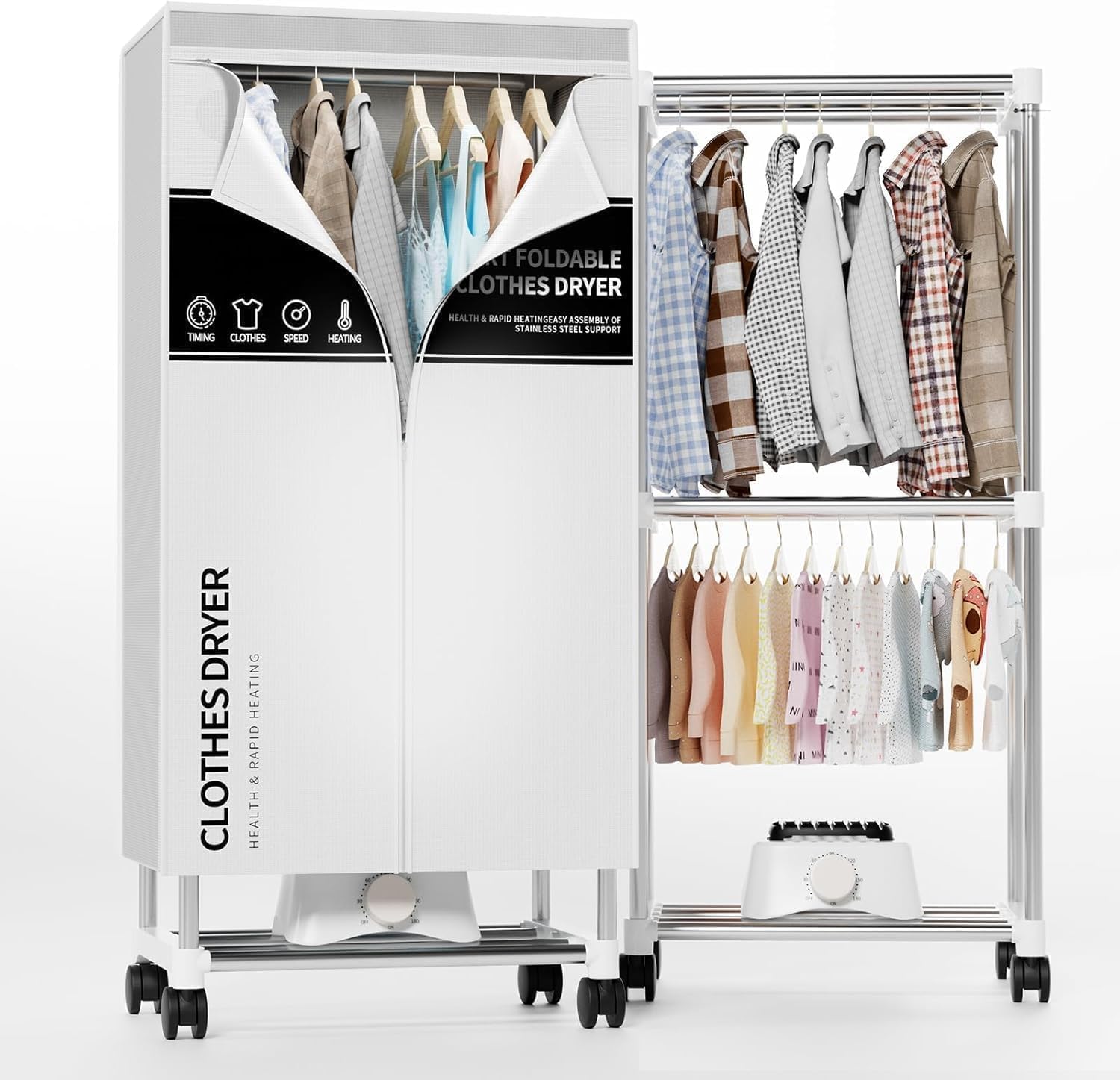 Secadora de Ropa Eléctrica Portátil con temporizador, armario de secado de ropa de 60 pulgadas de gran capacidad, tendedero eléctrico para el hogar | Apartamentos (Gris)