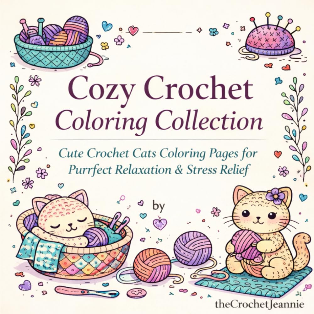 Cozy Crochet Coloring Collection: Cute Crochet Cats Coloring Pages for Purrfect Relaxation & Stress Relief