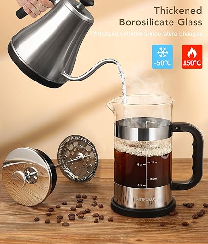 Miniatura 3 de Cafetera de prensa francesa  Prensa de café clásica de vidrio de 21 onzas, cafetera de vidrio de borosilicato resistente al calor con filtros de