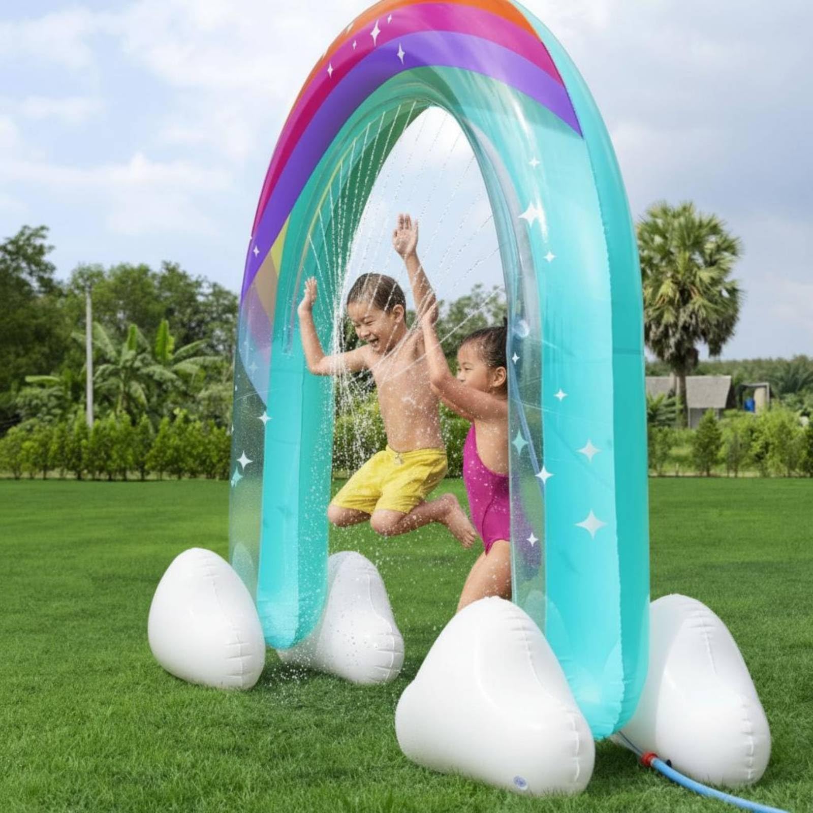 Aufblasbarer Regenbogen Sprinkler, Wasserspielzeug für Jungen und Mädchen | Aufblasbarer Spielbogen | großer Gartensprinkler | Sprühspielzeug | Sommer Wassersprinkler für Sommer, Rasen, Hof, Poolparty