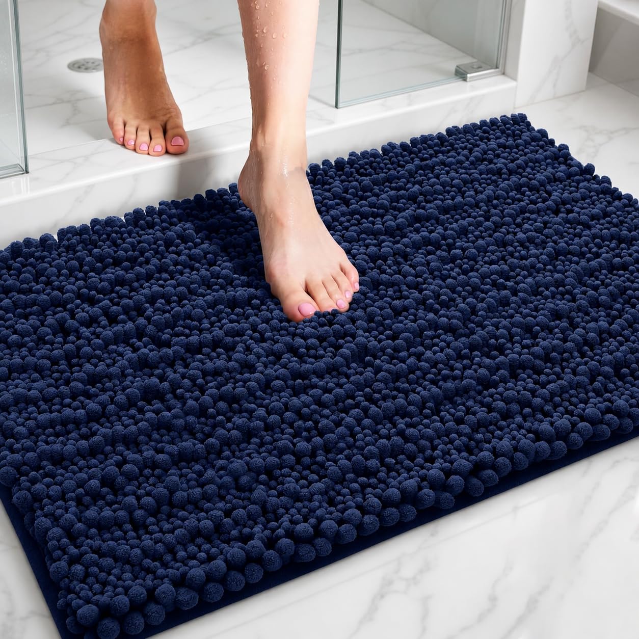 ILANGO Bathroom Rug Navy Blue 32x20,Extra Soft Absorbent Chenille Bath Rug
