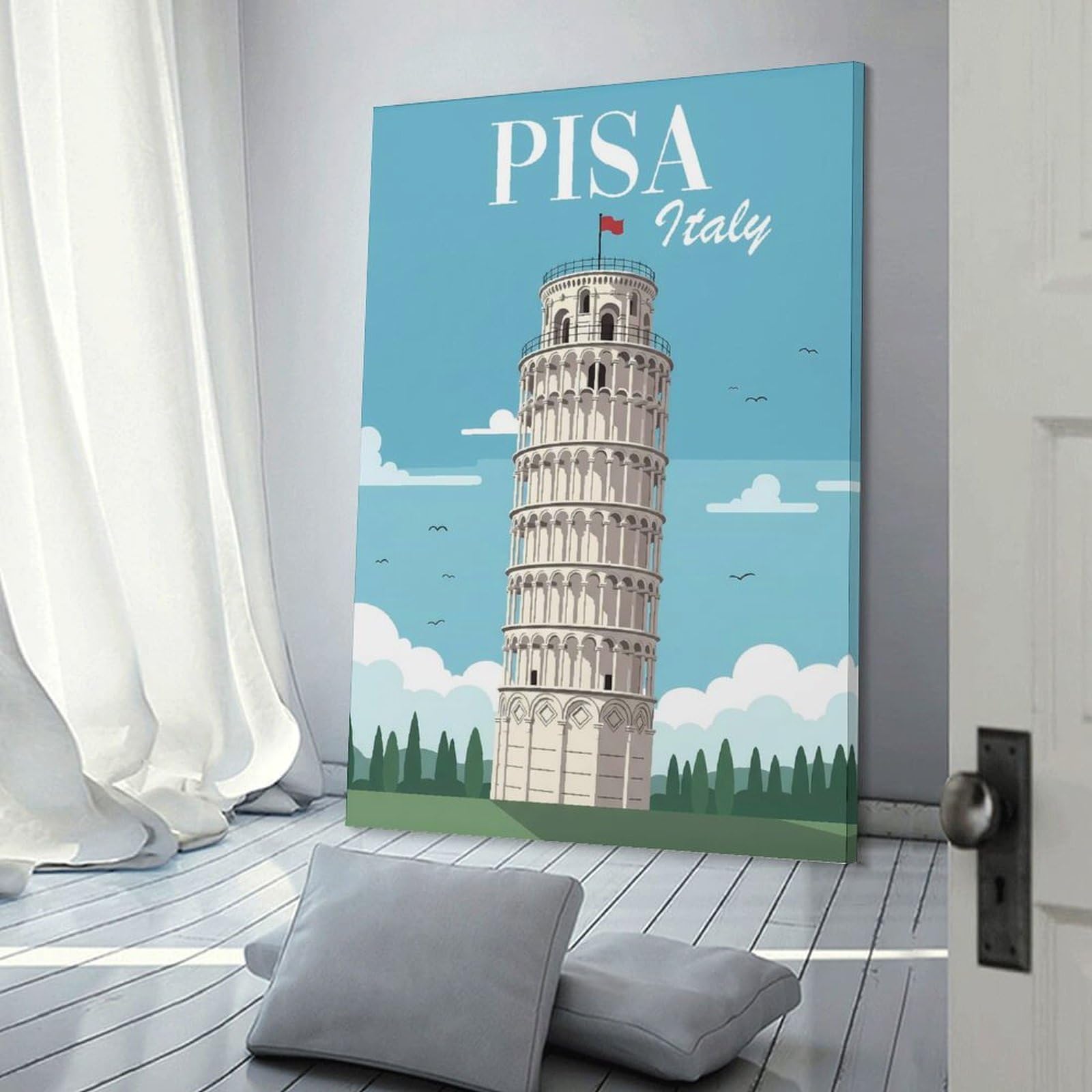 Junmoney Frame-Style-1 Leaning Tower Of Pisa Wall Decor Canvas Print, 20X30inch(50X75cm), For Flats, Guest Rooms Or Compact Rooms, A Simple Refresh For Blank Walls
