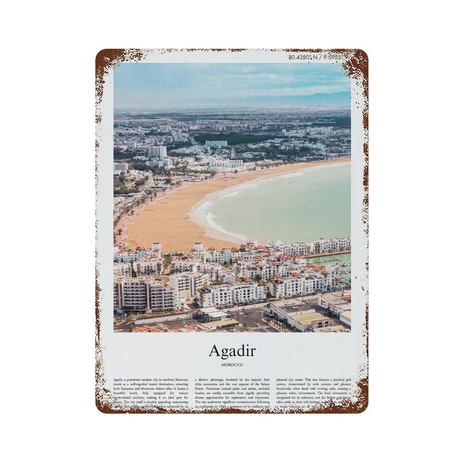 xiaoxiaoshen Agadir Morocco City Scenery Wall Decor Art Metal Tin Poster Modern Home Decor Art Home Bar Shop Decorations Vintage Sign 40x30cm