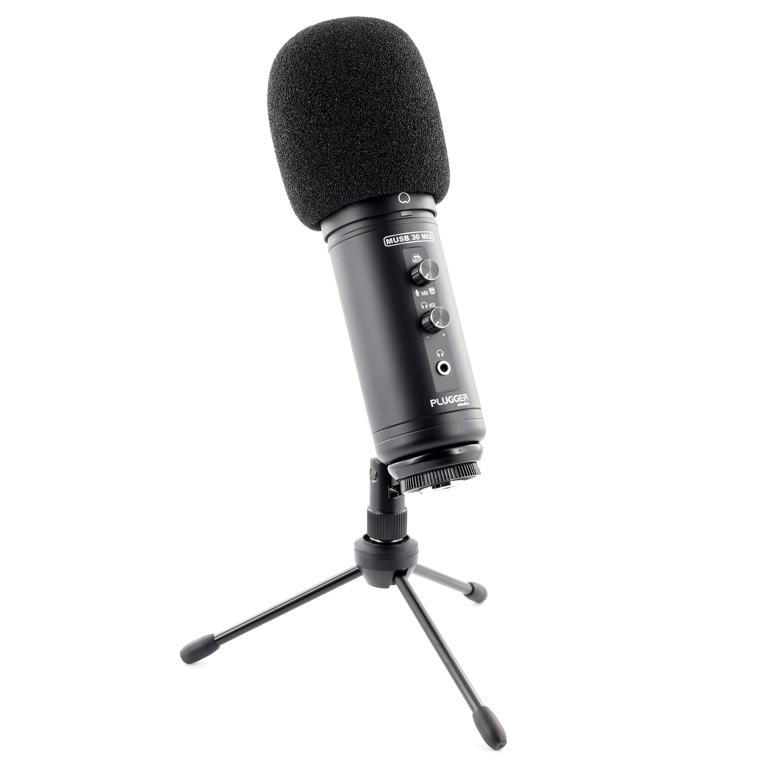 Plugger Microphone condensateur USB professionnel MUSB 30MIX Cardioïde Noir. Streaming Podcast Gaming Enregistrement voix pour ordinateur PC Windows et Mac. Trépied et bonnette inclus. Plug & play.