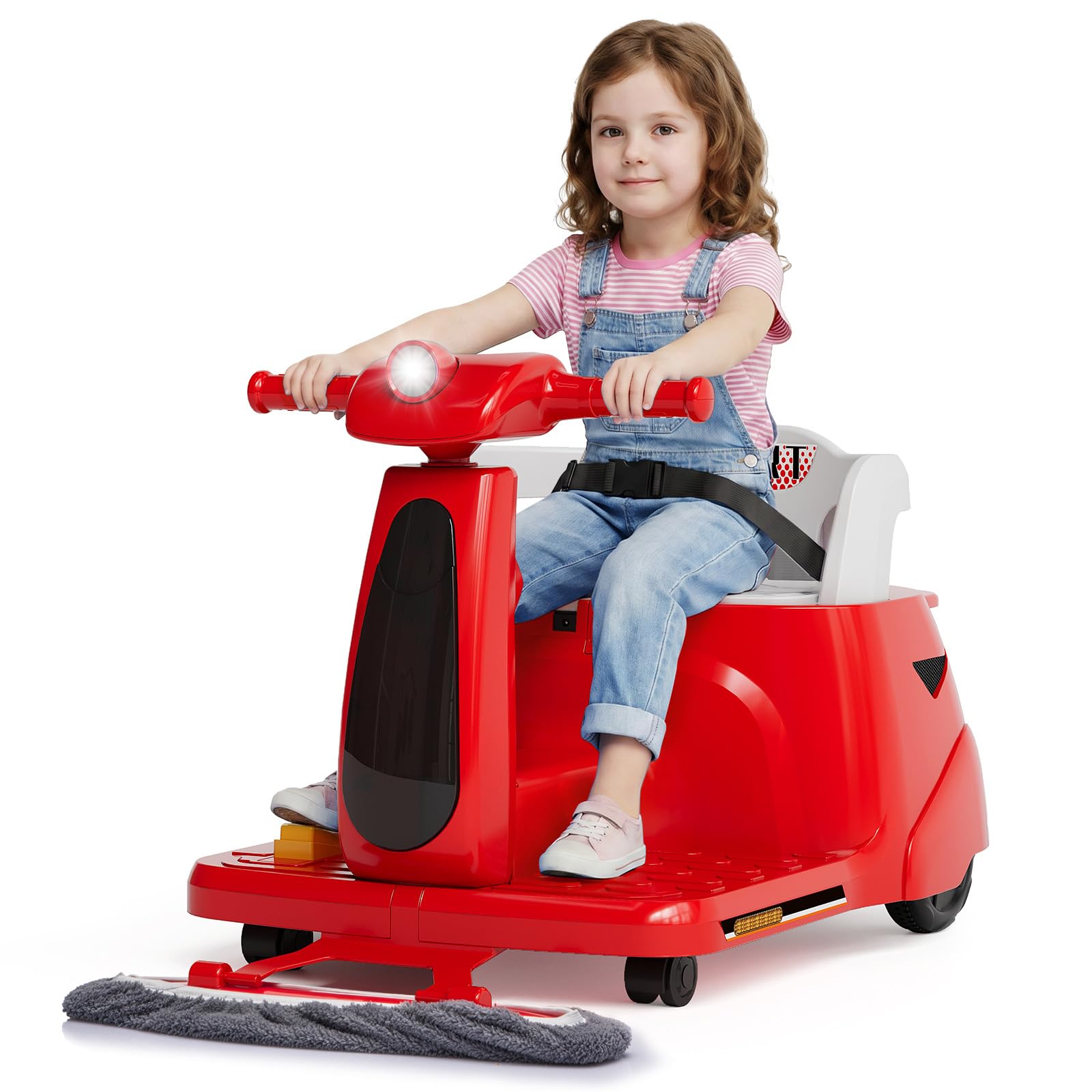 Garvee 12V Kids Electric Car with Detachable Mop, Kids Ride on Car with Parent Remote Control, Bluetooth, USB & LED Lights, Red