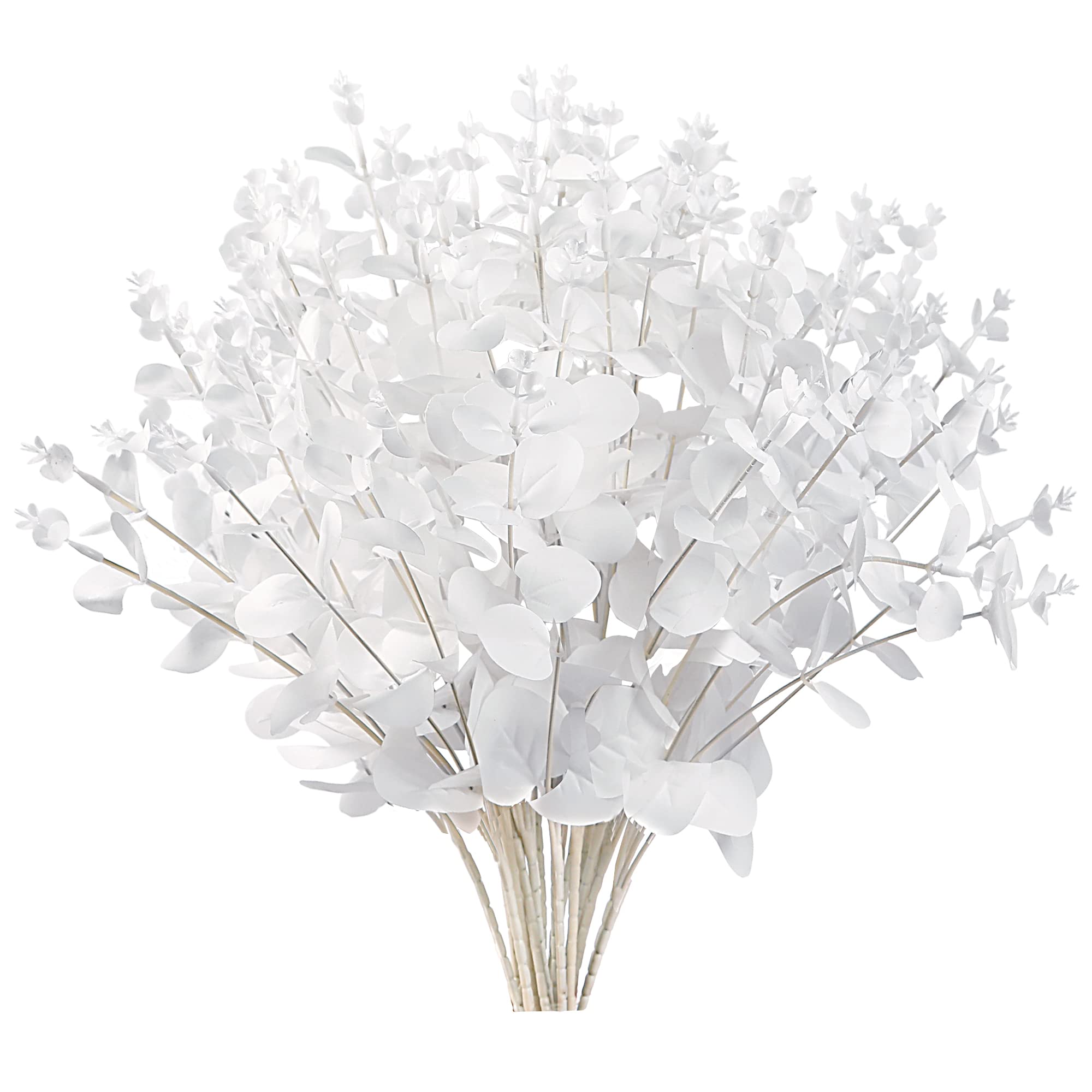 Sggvecsy3pcs Artificial Eucalyptus Leaves Fake Eucalyptus Branches Faux Silk Eucalyptus Stems White Silver Dollar Eucalyptus Plant for Spring Summer Home Wedding Table Decor (White)