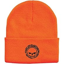 Men's Embroidered Willie G Skull Cuffed Beanie Hat - Orange