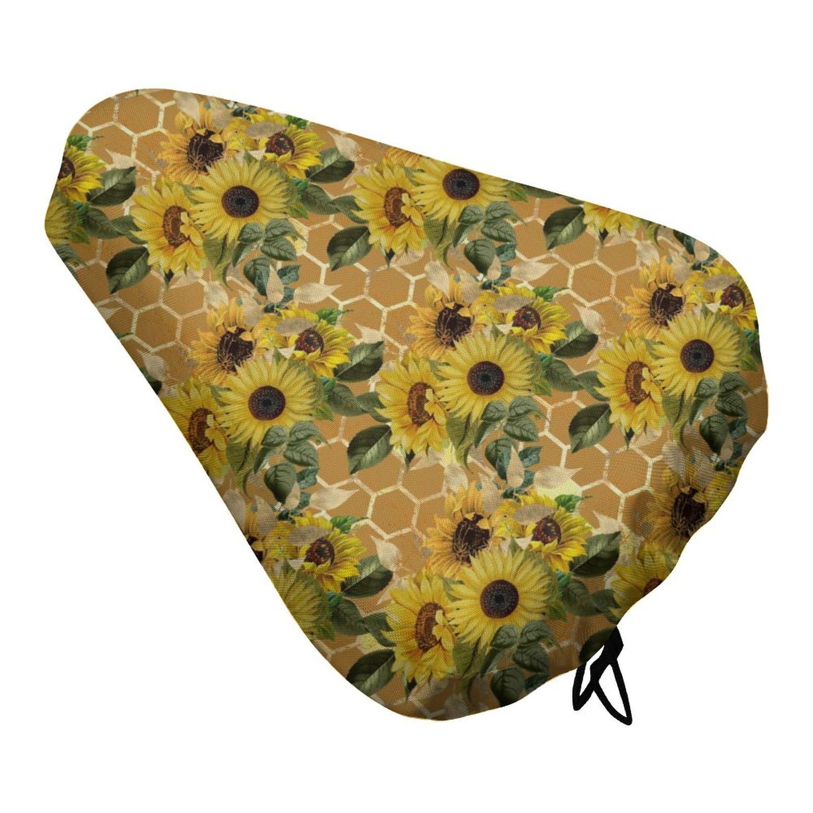 Coprisella Bici Impermeabile, Coprisella Bicicletta Impermeabile Fibbia a Molla + Chiusura a Cordino Copertura Sella Bici Motivo Girasole 3D Coprisedile Universale (Esagono,2 Pezzi)