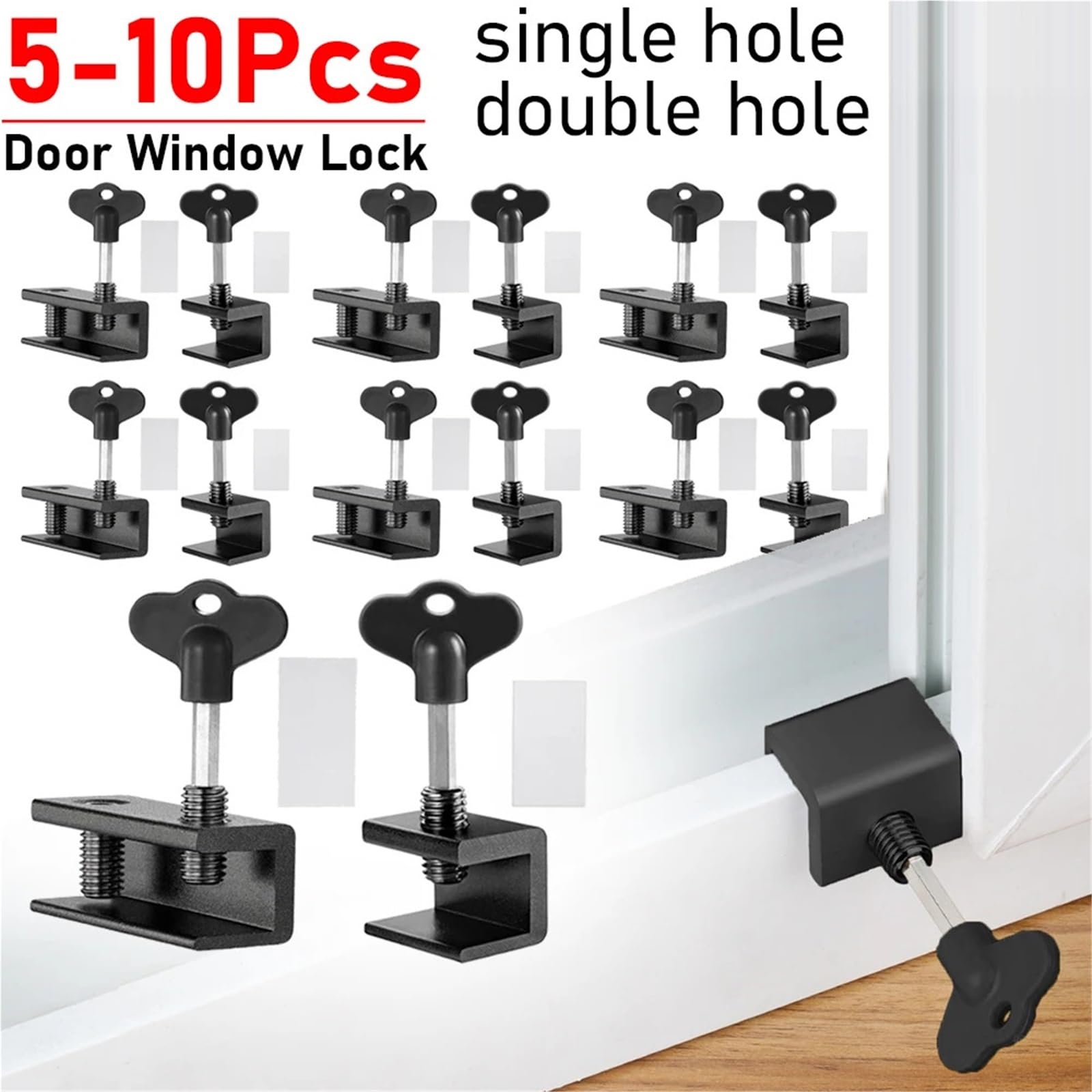 5/8/10Pcs Window Sliding Door Lock Sash Stopper Cabinet Locks Straps Doors Security Anti-theft Safety Für Zuhause(Single hole yellow,5pcs)
