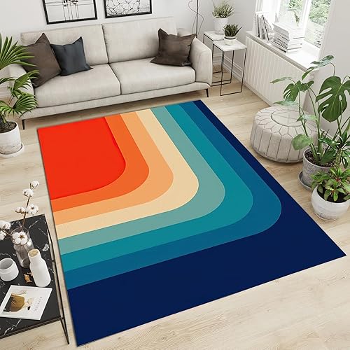 Miniatura 3 de Alfombra retro de colores geométricos arco iris, retro de los años 70, alfombras con estampado antideslizante para interiores, alfombra lavable a