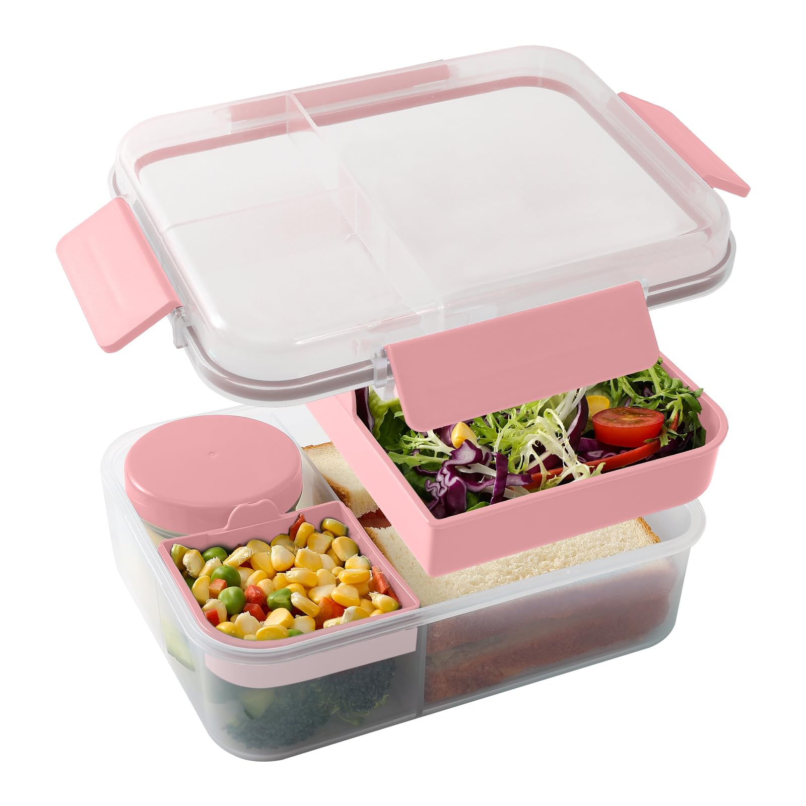FIAVOM Bento Box Adult Lunch Box, 100% Leak-Proof, BPA-Free, Microwave & Dishwasher Safe, Pink, Compact