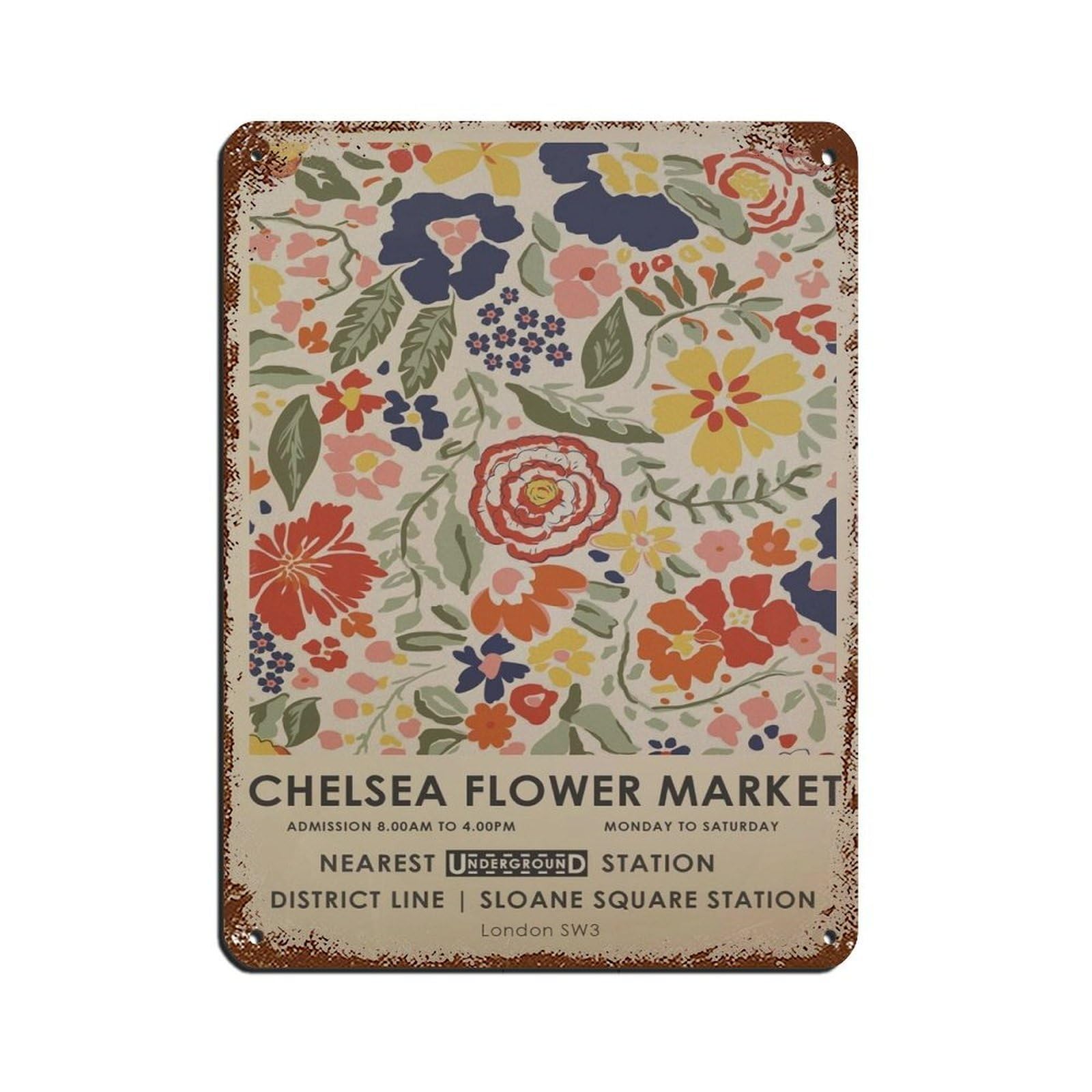 Chelsea Flower Market,vintage Floral Poster Tin Sign Vintage Metal Pub Club Cafe Bar Home Wall Art Decoration Poster Retro 12x16inch(30x40cm)