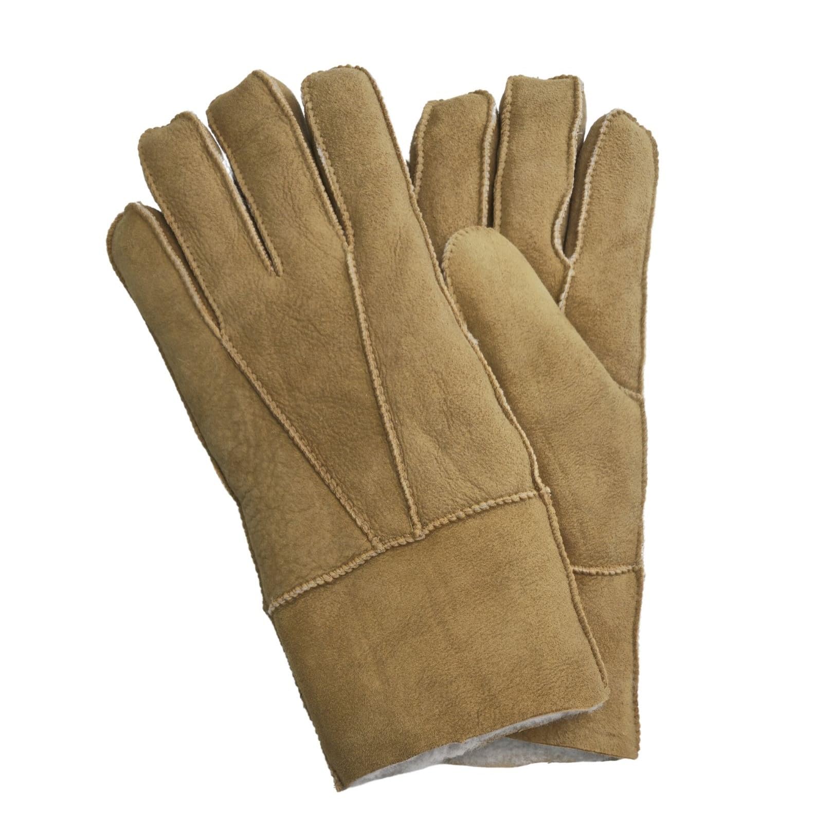 Infinity Leather Unisex Tan Sheepskin Suede Gloves With Roll Up/Down Cuff