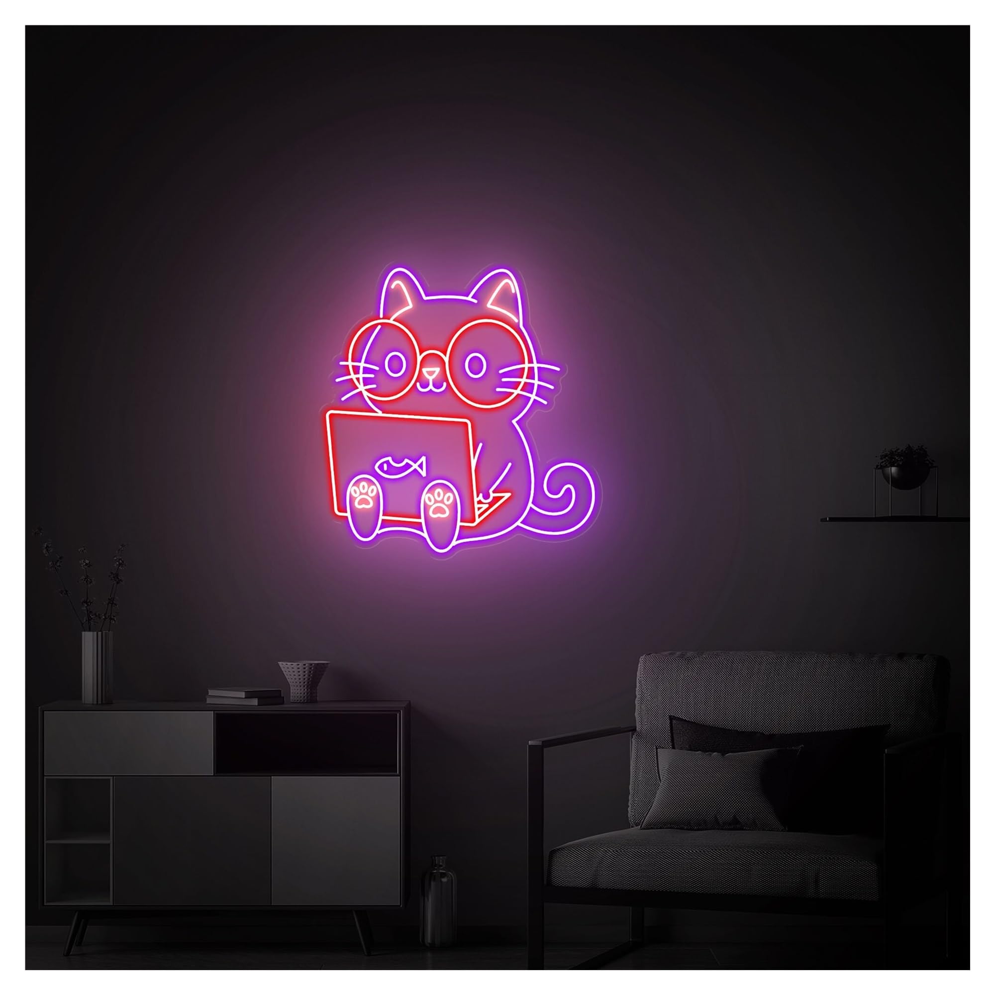 SHOUXI Sign Lamp Working Cat Neon Sign, Cute Animal Suitable for Home Decor with Brightness Adjustable 55cm