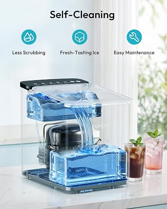 EUHOMY Countertop Ice Maker, Ice Machine with Automatic Cleaning | One-Touch Control; Produces 9 Cubes 2 Sizes; 12kg/24h; Smart Reminders; Ice Cube Maker for Office/Kitchen/Home/Bar
