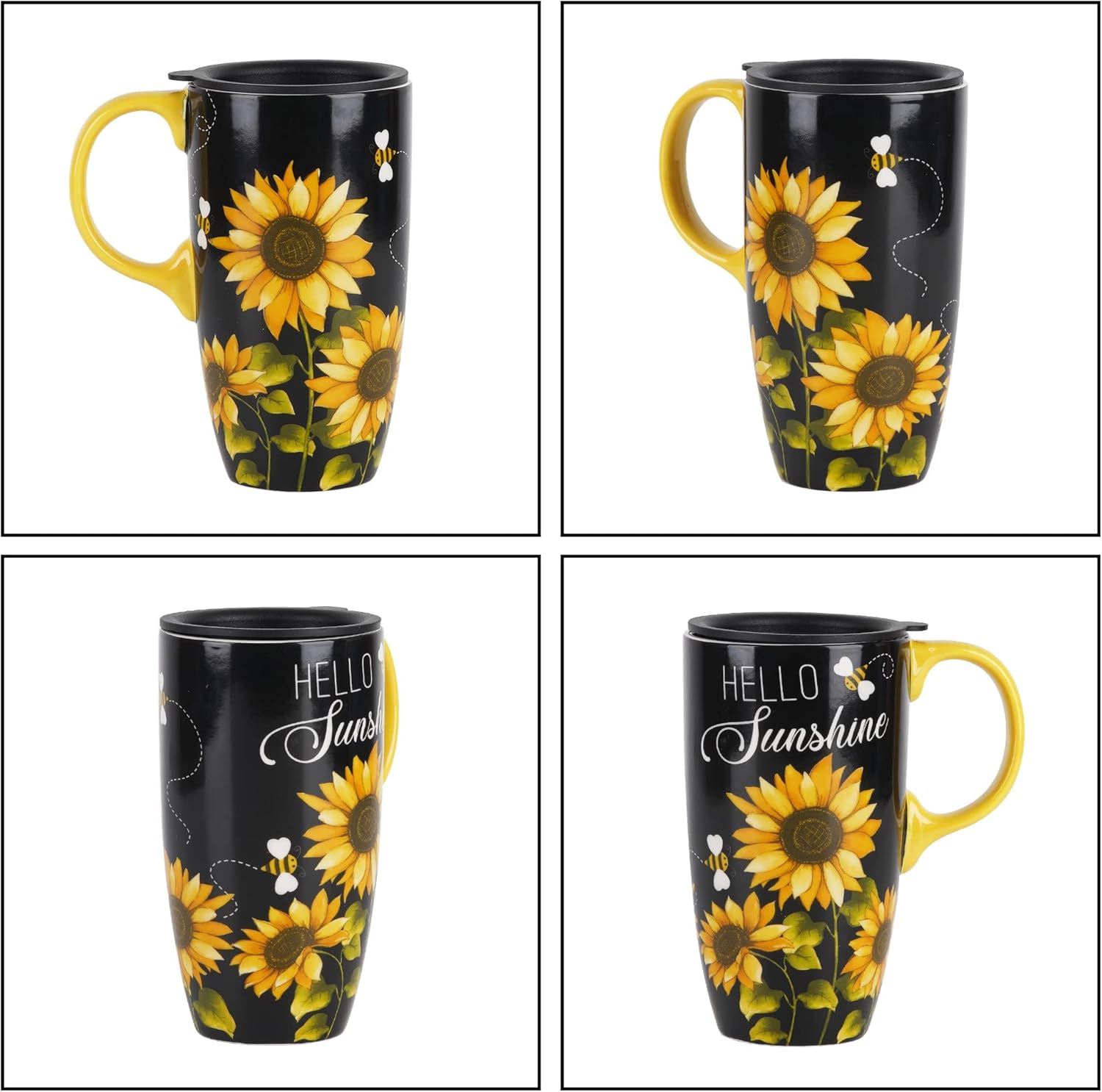 Topadorn Ceramic Coffee Travel Mug with Gift Box, 17 Oz Tea Cups with Handle & Lid for Latte, Tea, Cappuccino, Milk, Cocoa, Microwave&Dishwasher Safe, Sunflower - Image 7
