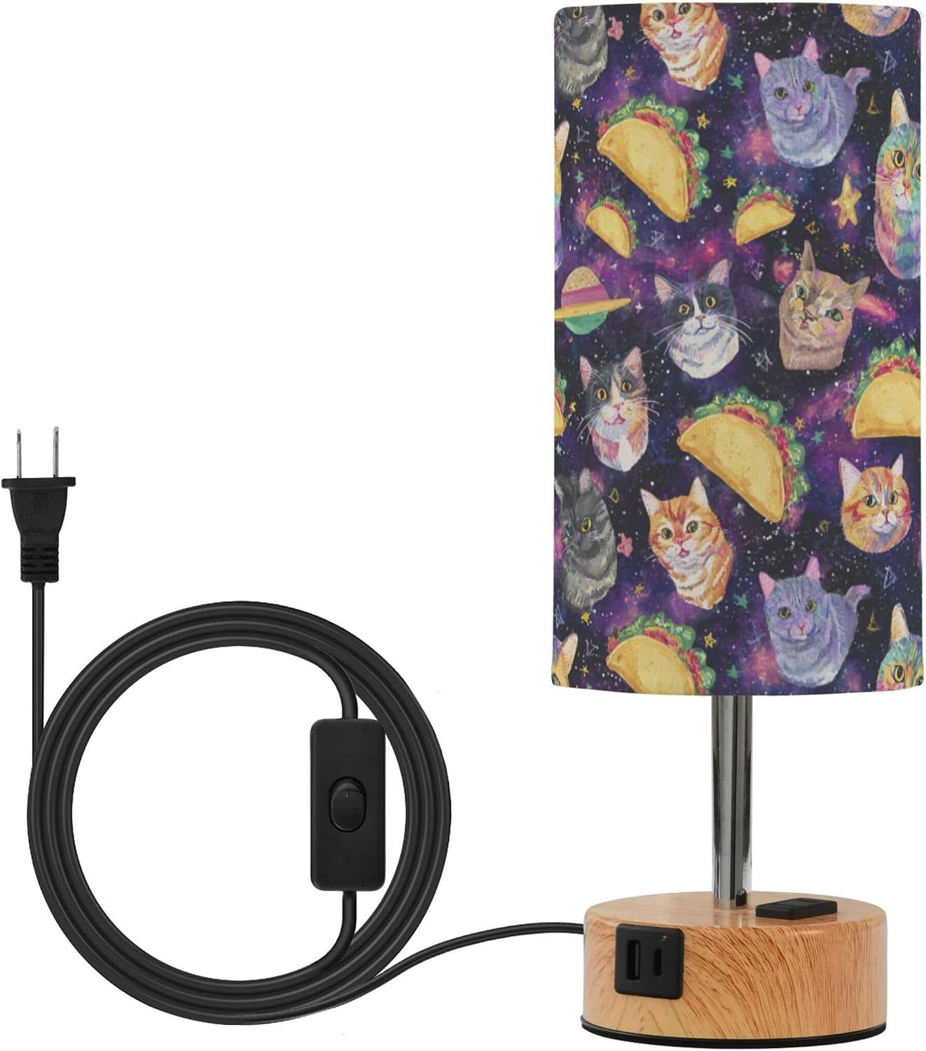 Galaxy Funny Taco Cats Dimmable Bedside Touch Lamps with Charging Ports for Living Room Bedroom Nightstand Office Desk, Light Bulb Included
