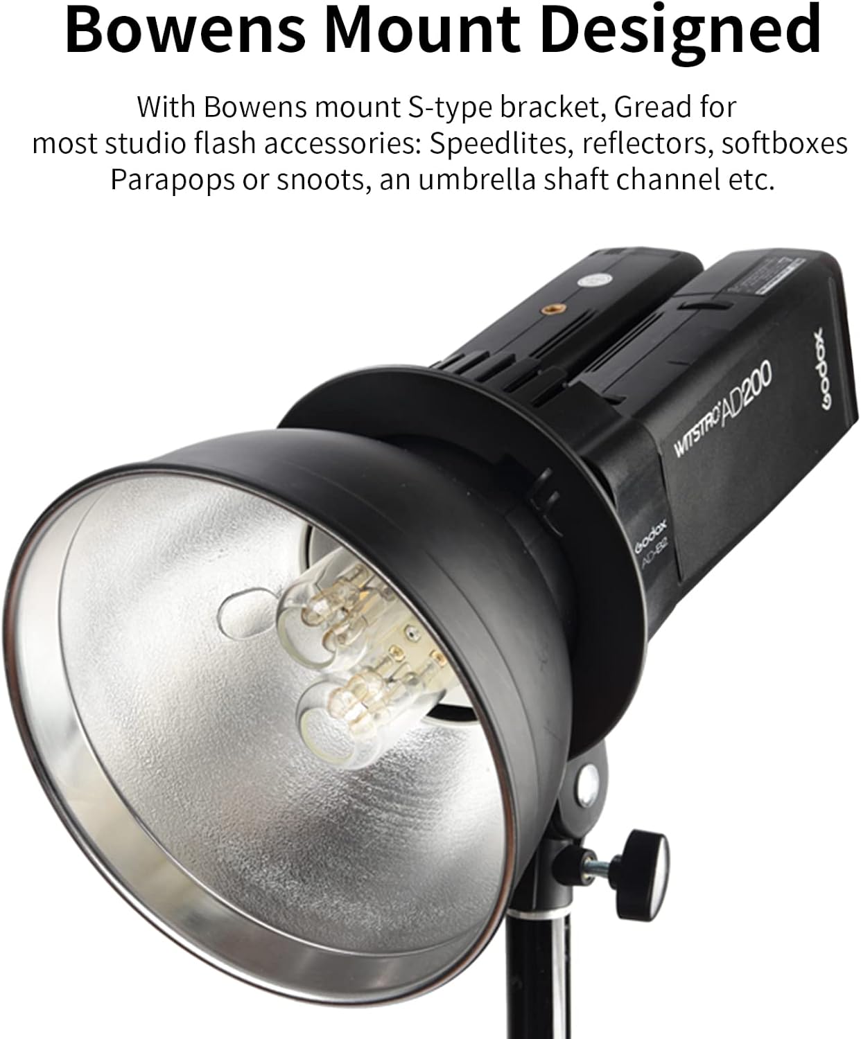 Godox AD-B2 Dual Tubes Light Head S-Type Bowens Mount Flash Twin Head Bracket to Install 2 Godox AD200 AD200Pro Pocket Flashes or Flashpoint eVOLV 200 Speedlight Together to Achieve 400W Power Output