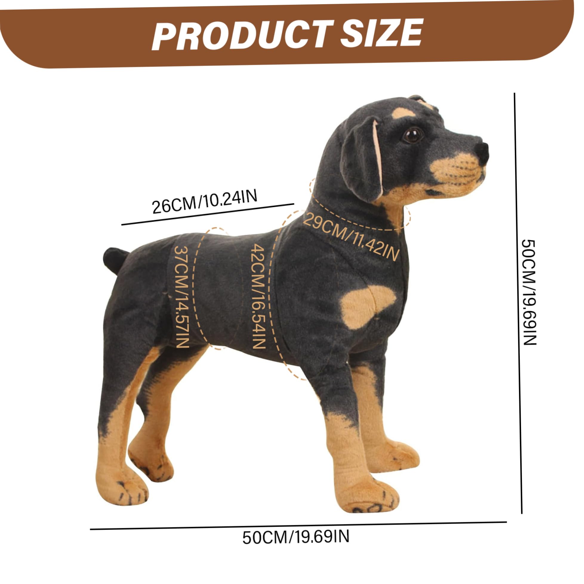 Hunde-Plüschtier, 50, 8 cm, selbststehend, realistisch, schwarzer Hund, Stofftier mit integriertem Rahmen