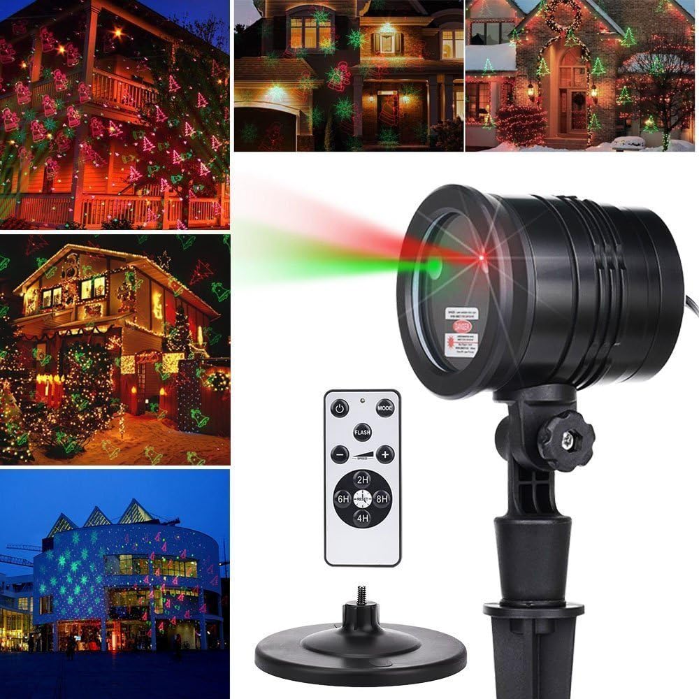 Laser Decorative Lights Garden Laser Light Projector + Remote Control Indoor Outdoor Decorations 5W Light Show (Green, Red, Cola, Bell) for Halloween, Christmas, Party, Holiday etc.