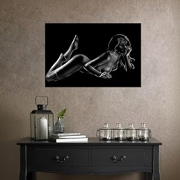 Sexy Wall Decor Black and White Woman Pictures Girls Artwork for Men Prints Painting Posters for Bathroom Bedroom Hotel Living Room Home Decoration Framed (12 L x 16 W)