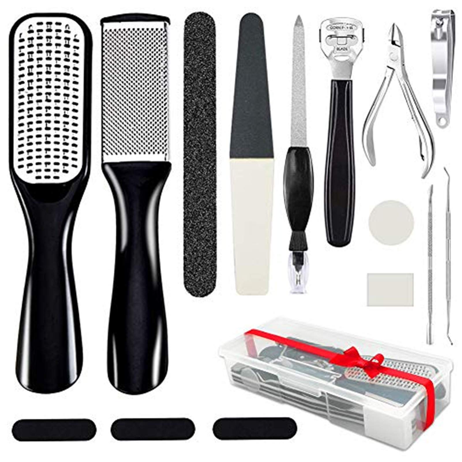 Rainmae Professional Pedicure Kit Foot File Set,19 in 1 Stainless Steel Foot File Exfoliating Prevent Clean Foot Dead Skin Tool Kit Nail Toenail Clipper Foot Care Kit for Women Men Salon or Home