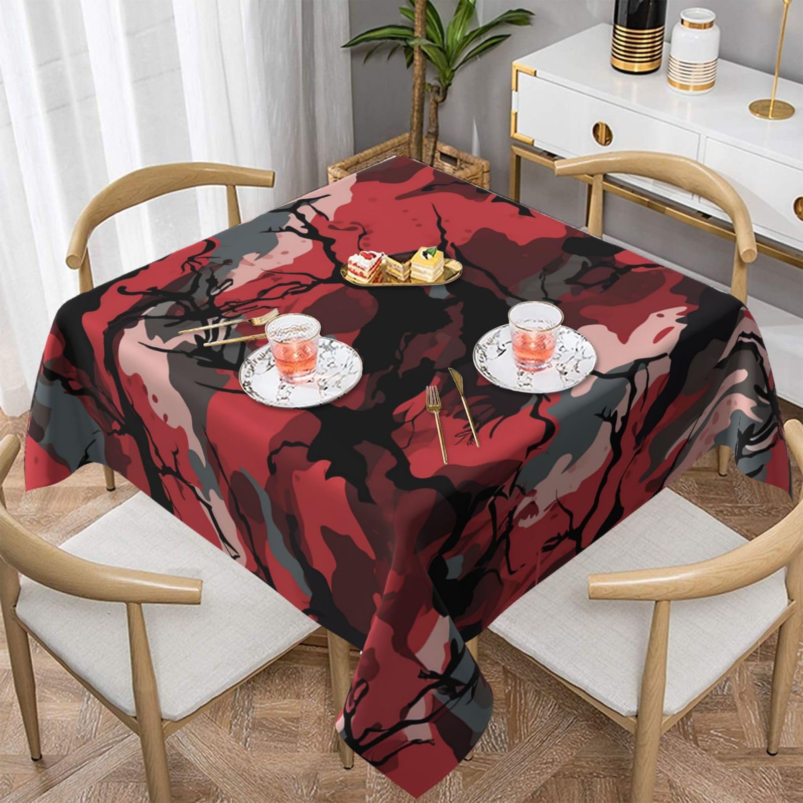 Nappe carrée anti-tache imperméable rouge finie la corvée du repassage en fête