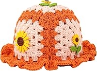 Verdusa Women's Crochet Bucket Hat - Foldable Knitted Boho Sunflower Applique Wide Brim Summer Hat