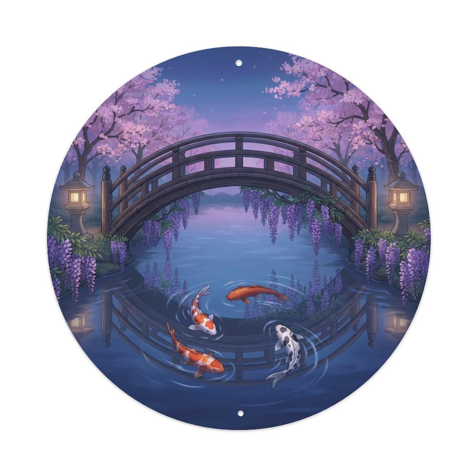 Galvaxio Style Japanese Moon Bridge Koi Fish Twilight Metal Tin Sign
