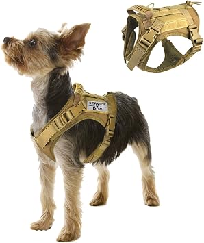 Tactical Service Dog Vest Harness for Medium Large Dog, Military K9 Training Dog Vest with Molle and Loop Panels Adjustable Tactical Puppy Harnesses with Handle S, Khaki