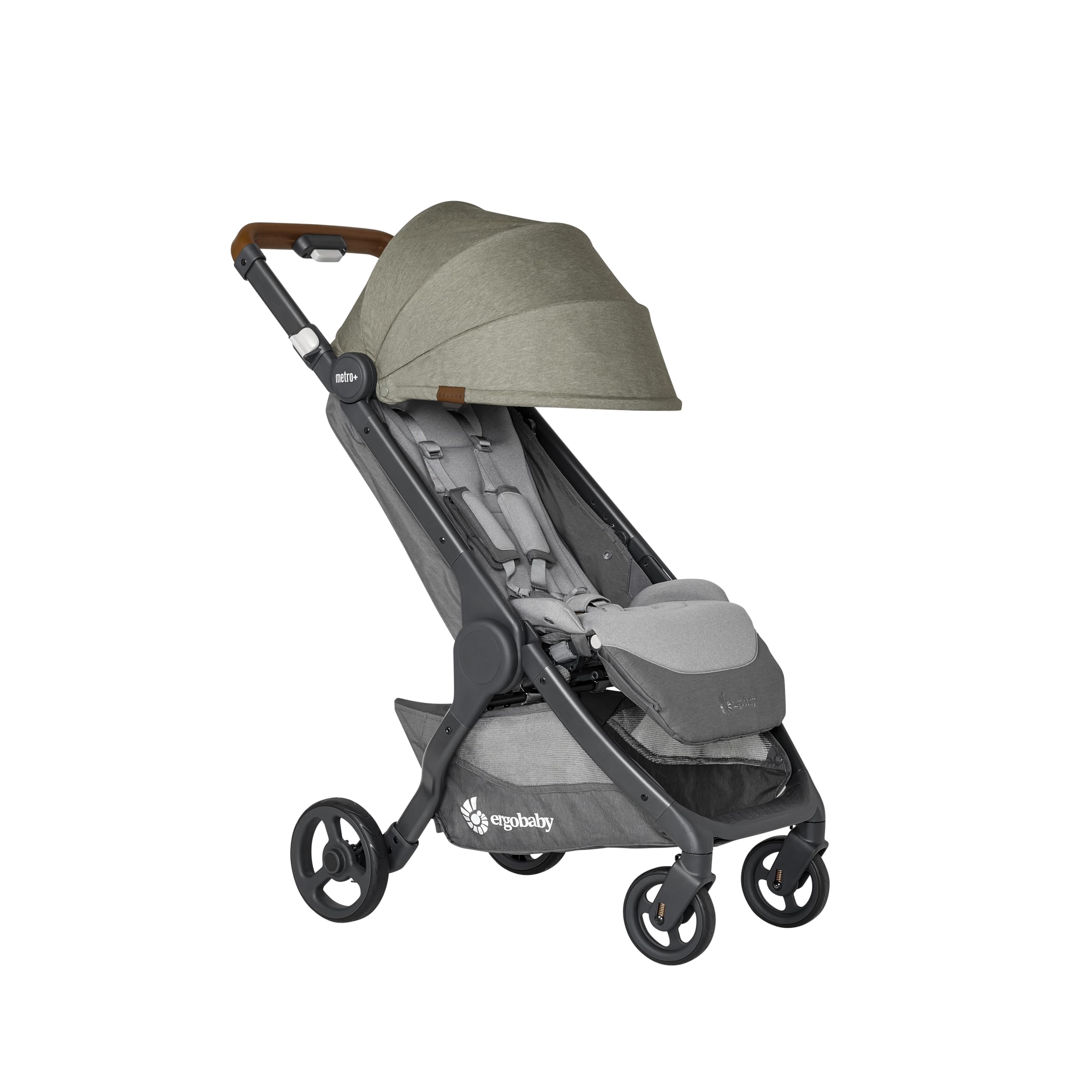Cochecito Ergobaby Metro+ Deluxe con función de reclinado, silla de paseo para bebés desde el nacimiento hasta los 22 kg, plegable y compatible con silla de coche, Empire State Green