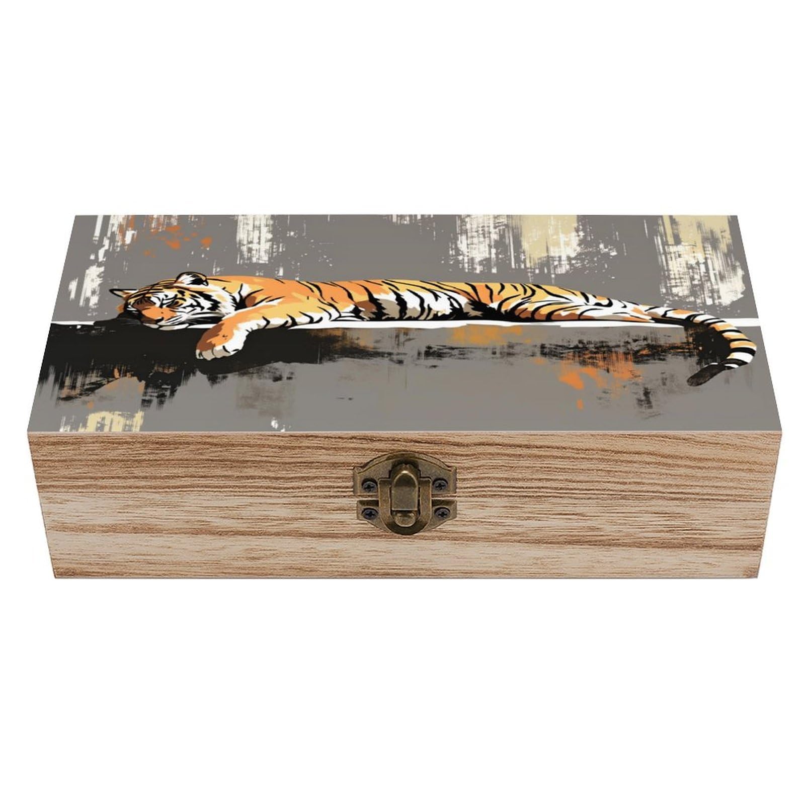 asbwuo Tiger Vintage Wooden Keepsake Box