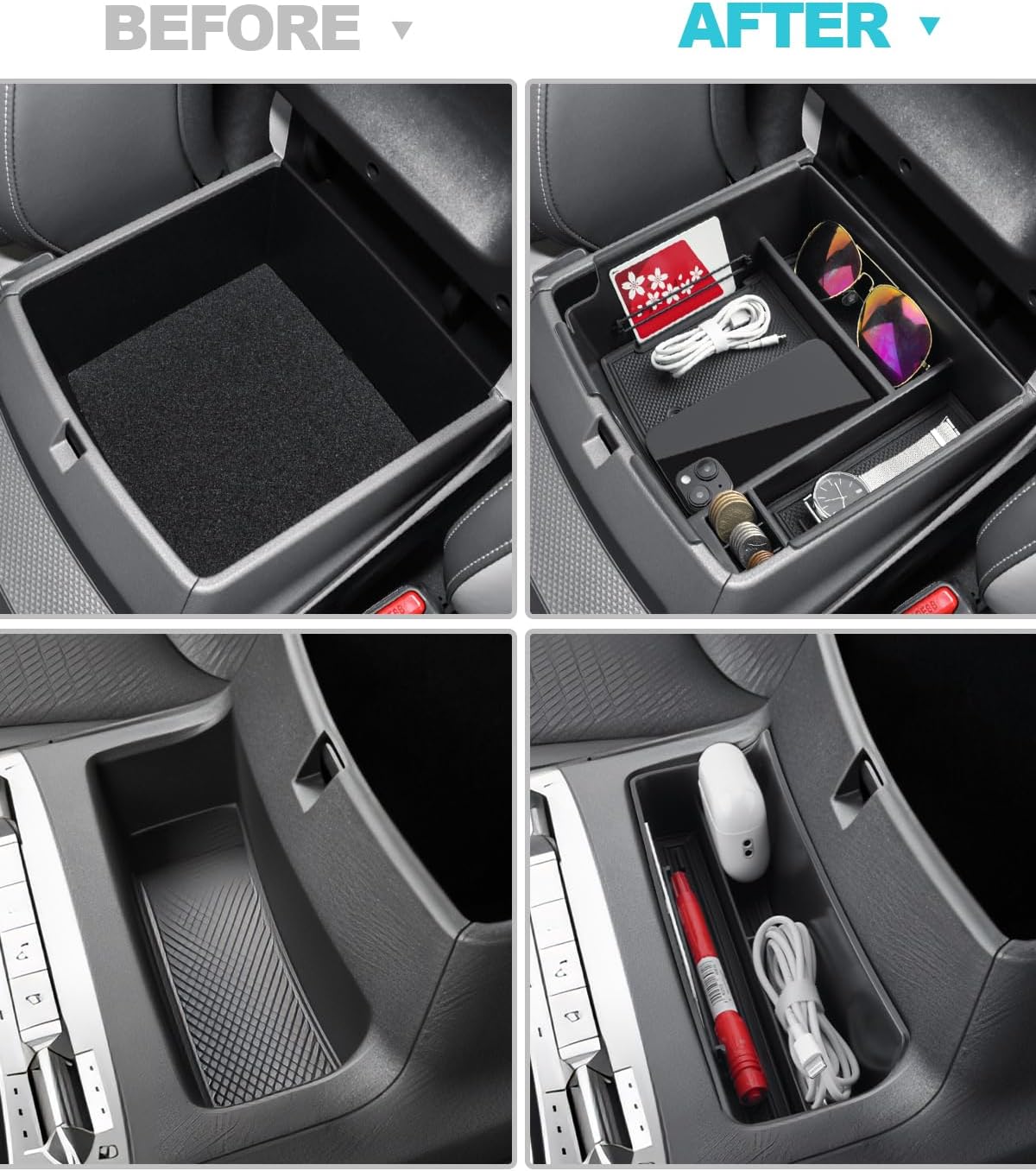 CDEFG 2Pcs for 2025 2026 Kia Carnival Center Console Organizer, 2025 2026 Kia Carnival (LX/LXS/EX/SX/SX Prestige) Accessories Middle Console Organizer Storage Box