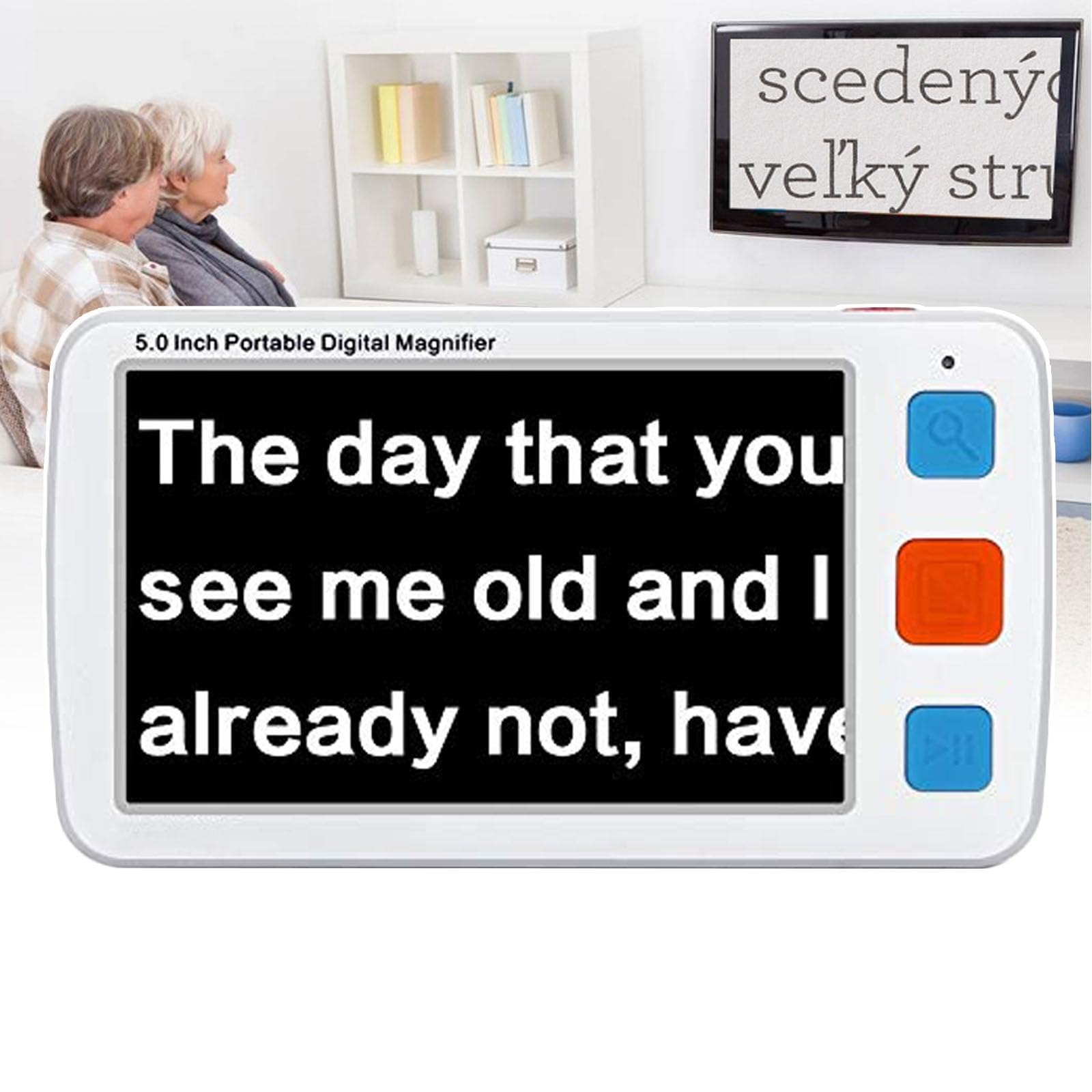 5-Inch Digital Video Magnifier (3-48X), Reading Aid for Seniors (Stand), 17 Color Modes + 4H Battery Life, TV Output/Max 32GB Memory (Photograph), for Low Vision,White