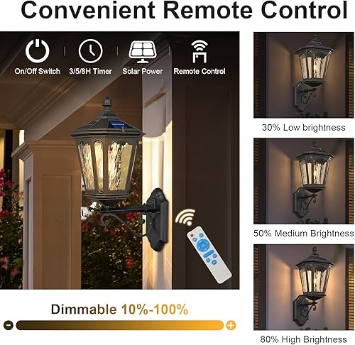 Miniatura 4 de Luces solares de pared para exteriores, iluminación exterior montada en la pared con control remoto, apliques solares LED del atardecer al amanecer,