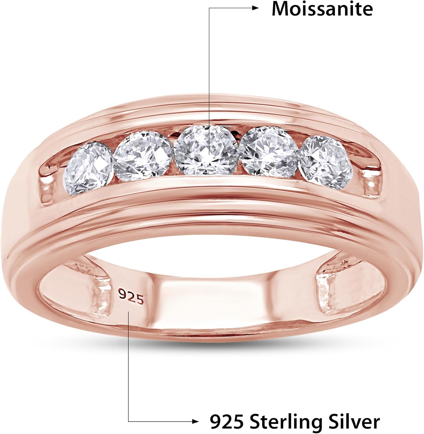 Men's Wedding Band Ring Round Lab Created Moissanite or Lab Grown Diamond Engagement or Anniversary Ring In 14k Gold Over Sterling Silver Fine Jewelry Gift for Him (0.50 Cttw To 2.00 Cttw) - Image 2