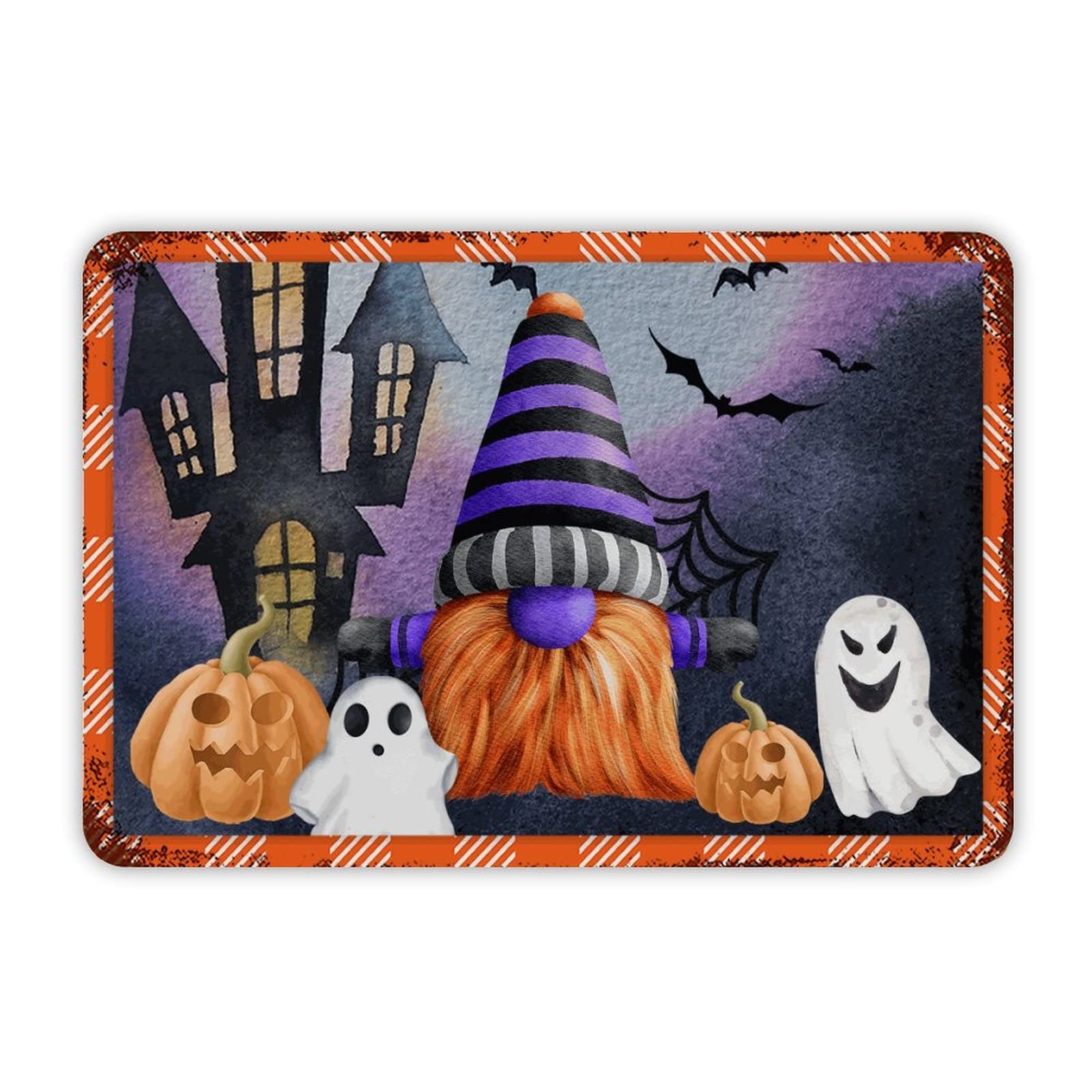 ENEDNATE Farmhouse Rustic Aluminum Sign Happy Halloween Gnome Pumpkins Metal Sign Retro Aluminum Tin Sign for Kitchen Bedroom Living Room Wall Art Door Hanger Home Decor Sign 8x12 Inch